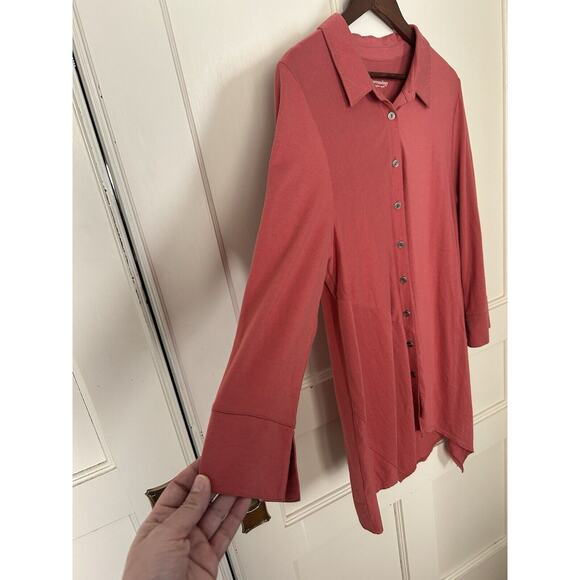 Soft Surroundings Button Front Tunic Blouse Womens Size XL Coral Boho Casual - Picture 2 of 8